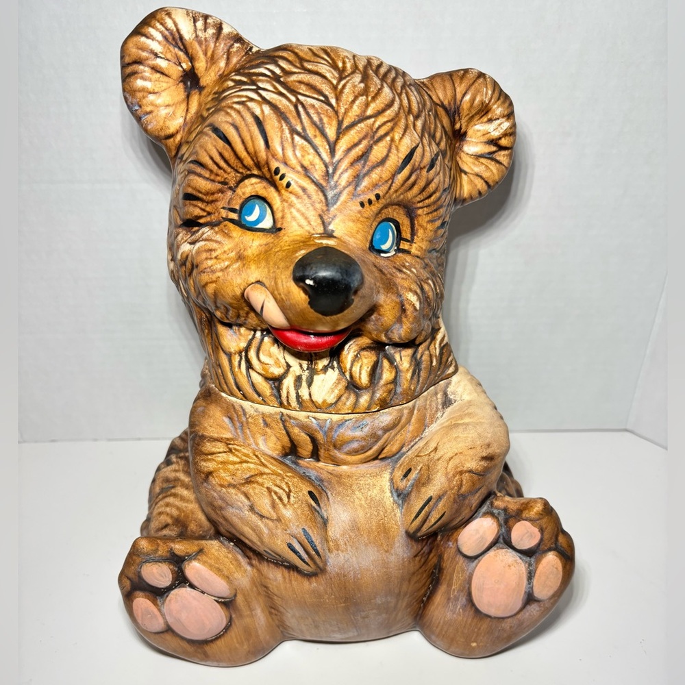 Vintage 1940's 50's Gilner Pottery Brown Teddy Bear Cookie Jar